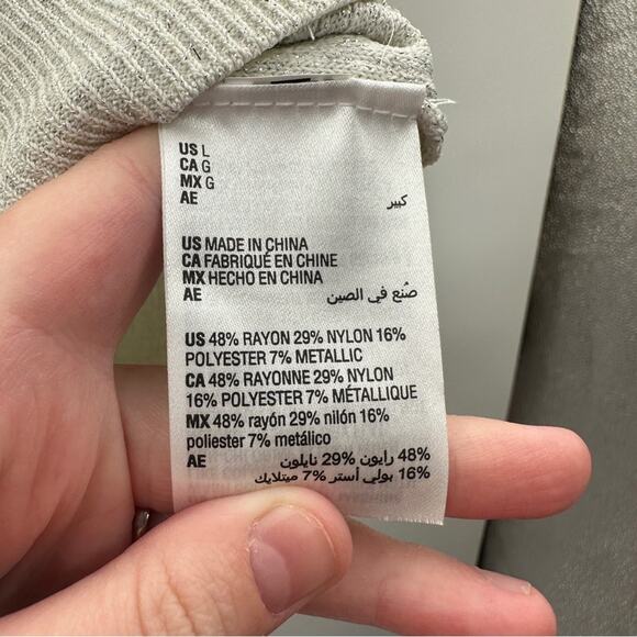 Alfani Gray Silver Sequin Knit Ribbed Long Sleeve Pullover Sweater Size L - Picture 6 of 7